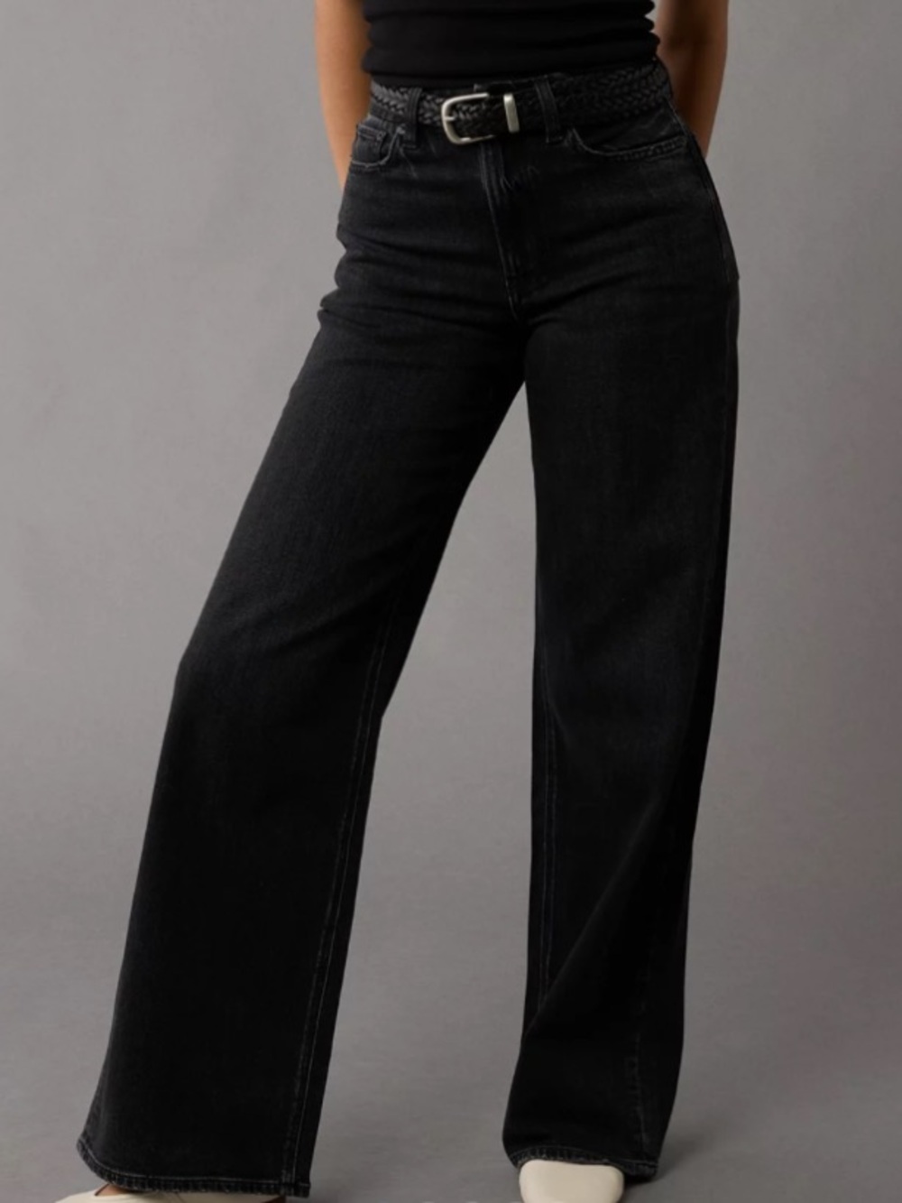 NEW AE Dreamy Drape Stretch Curvy High-Waisted Baggy Wide Leg Jean 2 Long Tall